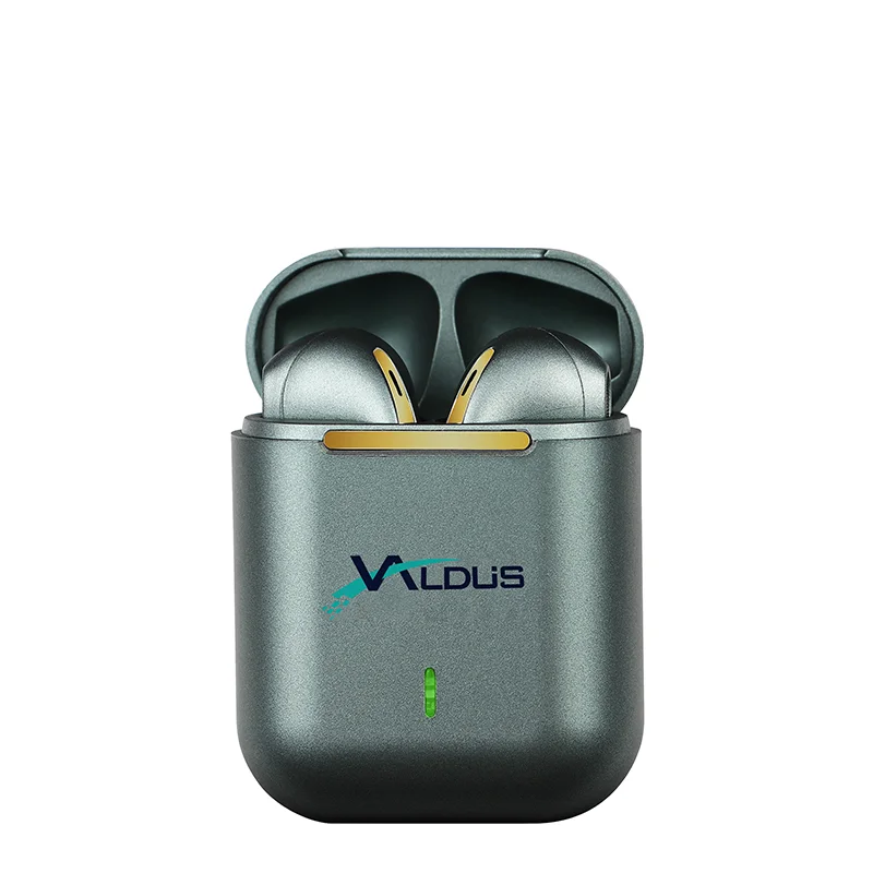 Valdus vezeték nélküli fülhallgató tokban - szürkés-zöld